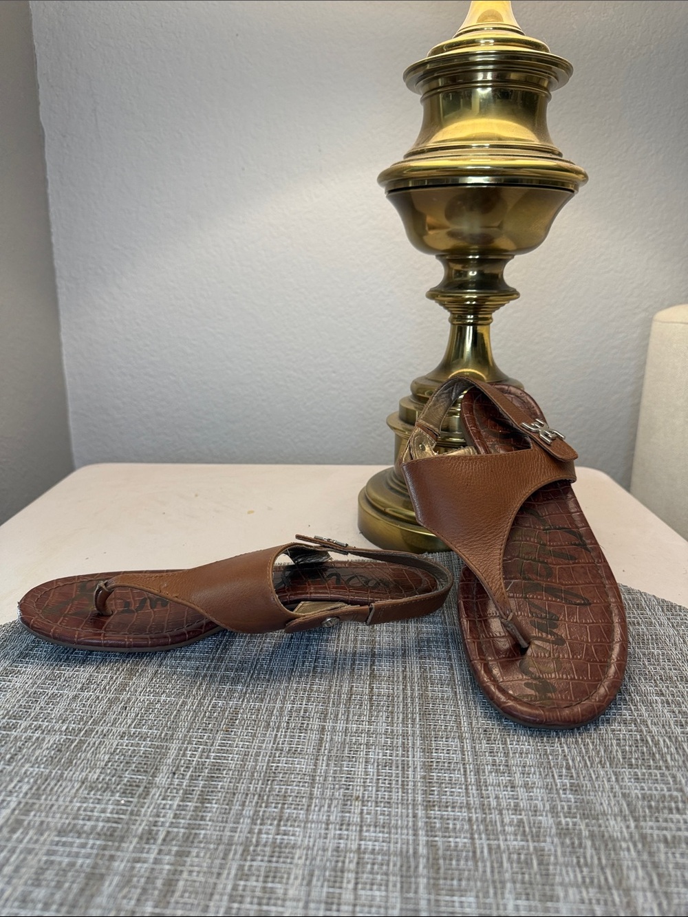 Sam Edelman Brown Croc-Embossed Thong Sandals